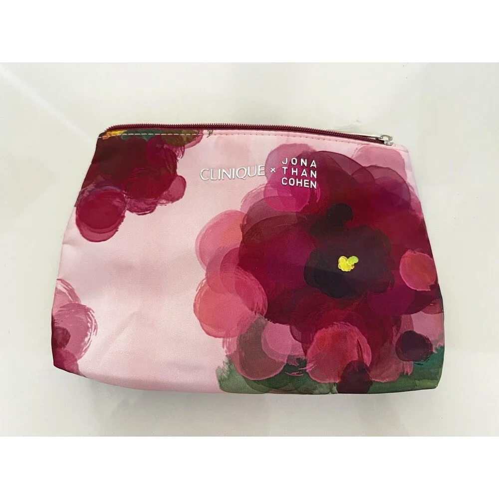Clinique x Jonathan Cohen Floral Makeup Bag Cosmetic Pouch Pink Travel Case NEW
